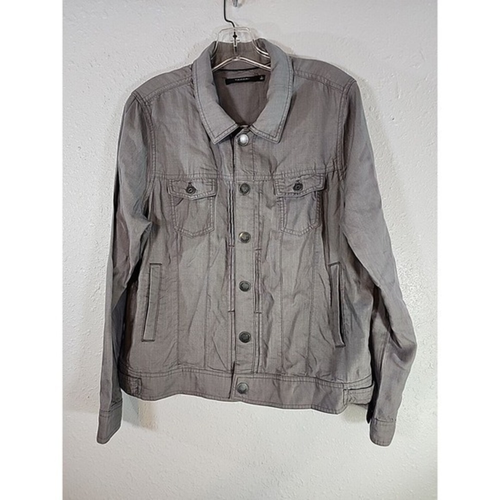 Tahari Jacket Womens Large Gray Lightweight Denim Snap Front‎ Pockets Bleisure